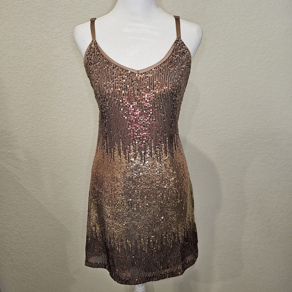 Skies Are Blue Dresses & Skirts - Skies Are Blue Metallic Bronze Top